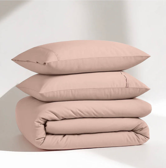 POWDER PINK SOLID DUVET COVER SET-400 THREAD COUNT
