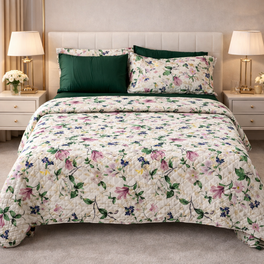 EMERALD GARDEN PRINTED BEDSPREAD SET