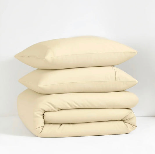 BEIGE SOLID DUVET COVER SET-400 THREAD COUNT