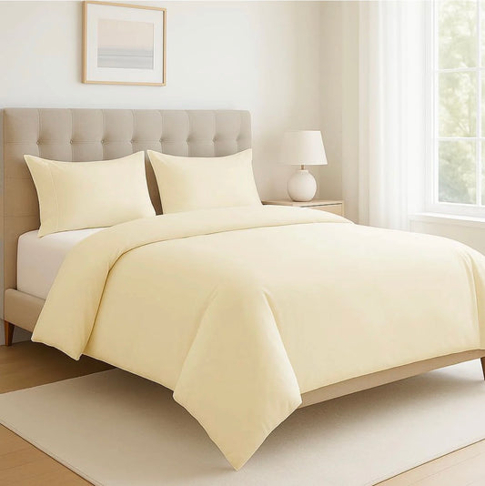 BEIGE SOLID DUVET COVER SET-400 THREAD COUNT