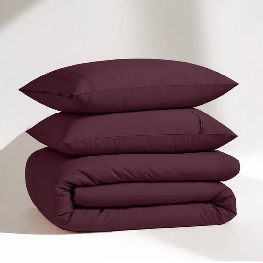 MAROON SOLID DUVET COVER SET-400 THREAD COUNT