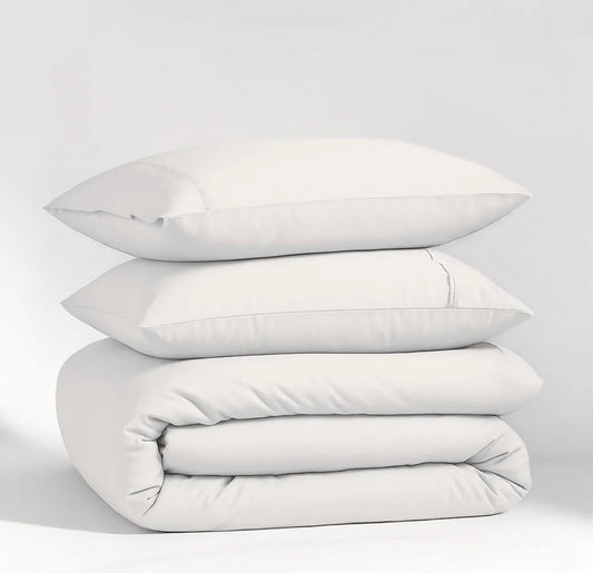 WHITE SOLID DUVET COVER SET-400 THREAD COUNT