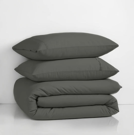 CHARCOAL SOLID DUVET COVER SET-400 THREAD COUNT
