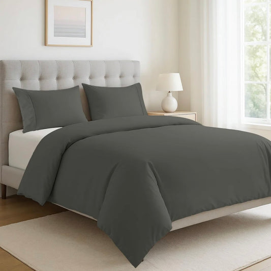 CHARCOAL SOLID DUVET COVER SET-400 THREAD COUNT