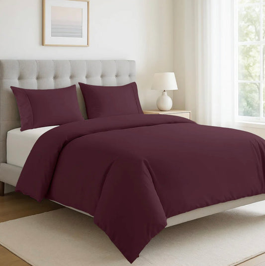 MAROON SOLID DUVET COVER SET-400 THREAD COUNT