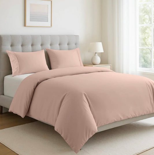 POWDER PINK SOLID DUVET COVER SET-400 THREAD COUNT
