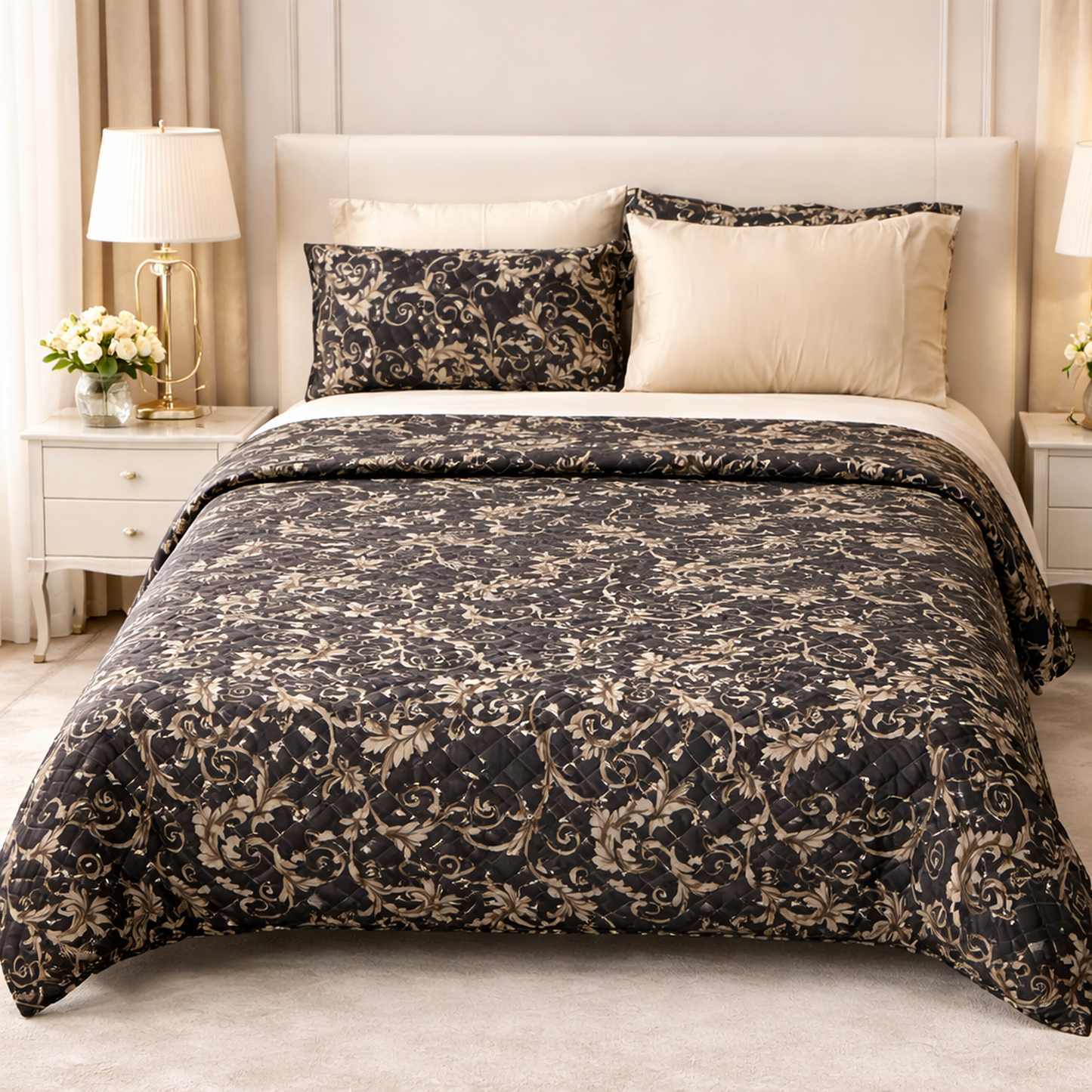 GOLDEN ELEGANCE PRINTED BEDSPREAD SET