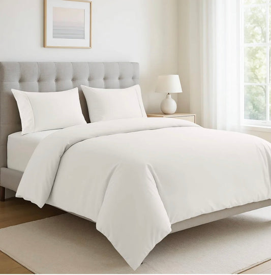 WHITE SOLID DUVET COVER SET-400 THREAD COUNT